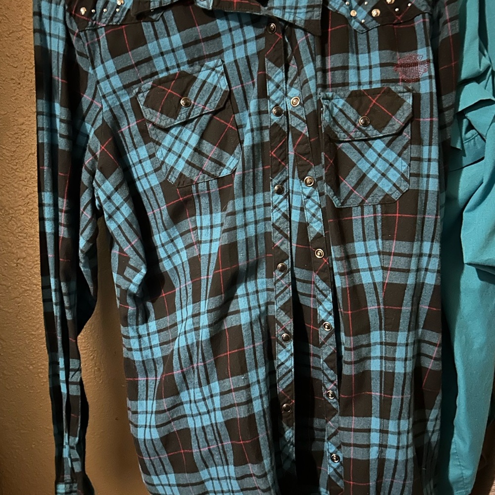 Blue and Black Plaid Shirt
